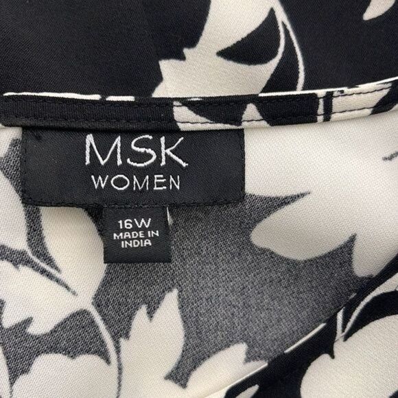 MSK Women Black & White Floral Bow Sleeve Dress Size 16 W - Picture 10 of 12
